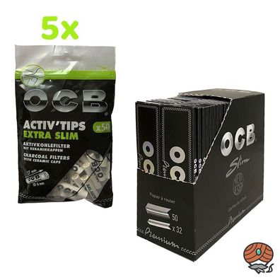 OCB SET: OCB Premium Slim Papers + 5 x Activ Tips Extra Slim