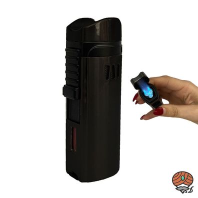 Eurojet Feuerzeug mit 3-Strahliger-Jet-Flamme, Schwarz mit Bohrer/Zigarrenablage