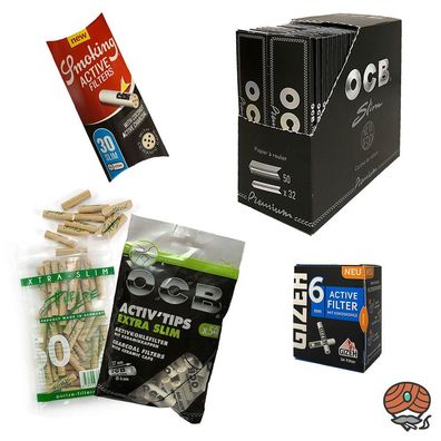 OCB SET: OCB Premium Slim Papers + 4 Ausführungen Aktivkohlefilter