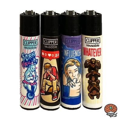 Clipper Reibradfeuerzeuge Social Media, 4 Stück