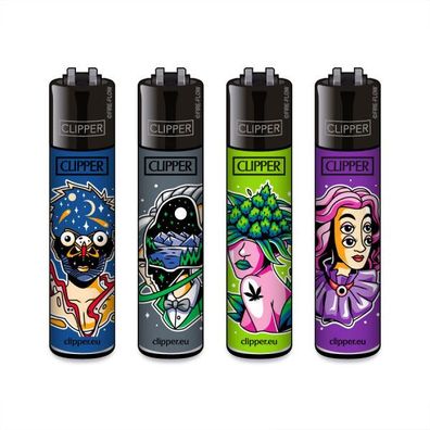 Clipper Reibradfeuerzeuge Surreal, 4 Stück
