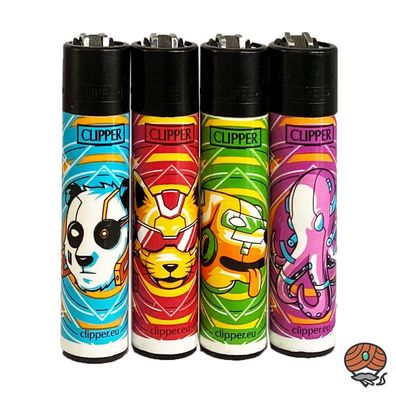 Clipper Reibradfeuerzeuge Cyber Animals, 4 Stück
