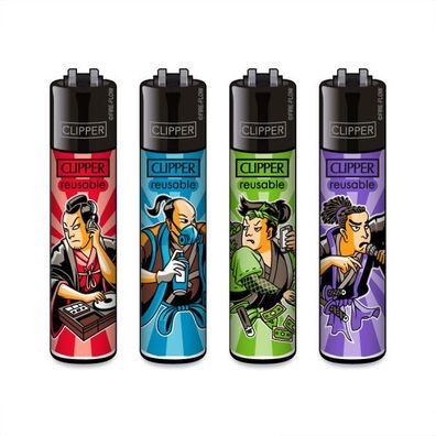 Clipper Reibradfeuerzeuge Urban Samurai, 4 Stück