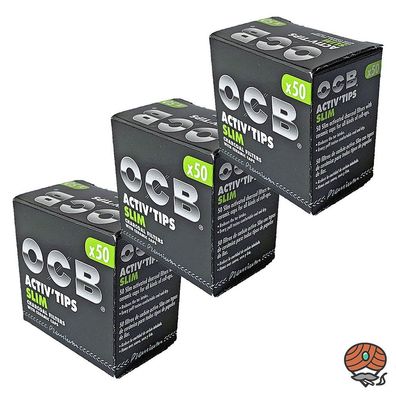 3 x OCB Activ Tips Slim / Aktivkohle Slim Filter 7mm à 50 Stück