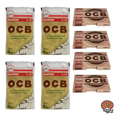 OCB SET: 4x OCB Organic SLIM Filter + 4 OCB Craft Ungebleicht Geschenkt