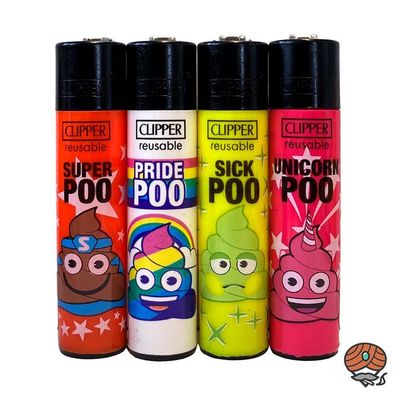 Clipper Reibradfeuerzeuge "emoji Poo #2", 4 Stück