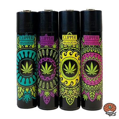 Clipper Reibradfeuerzeuge "Mandala Leaves #3", 4 Stück