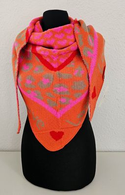 Blogger XXL Dreieckstuch Tuch Dreieckschal Animalprint/Herzen Orange/Pink/Rot/Taupe