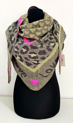 Blogger XXL Dreieckstuch Tuch Dreieckschal Animalprint/Herzen Khaki/Grün/Pink/Schwarz