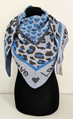 Blogger XXL Dreieckstuch Tuch Dreieckschal Animalprint/Herzen Blautöne/Schwarz