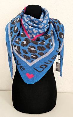 Blogger XXL Dreieckstuch Tuch Dreieckschal Animalprint/Herzen Royalblau/Pink/Grau