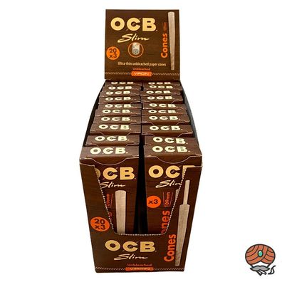 Box OCB Cones Slim Unbleached Virgin Paper 20 Packs à 3 Cones
