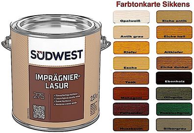Südwest Imprägnierlasur 750 ml - Holzlasur Dünnschichtlasur - Farbtöne Sikkens HLS
