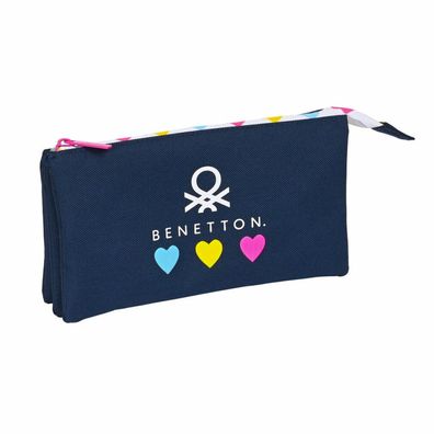 Dreifaches Mehrzweck-Etui Benetton Love Marineblau (22 x 12 x 3 cm)