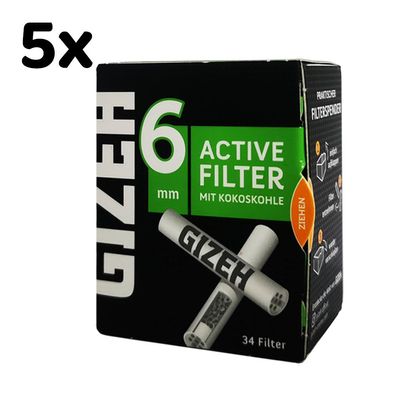 5 x Gizeh Active Filter 6 mm Aktivkohle Box à 34 Stück