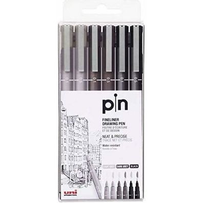 Dauermarker Uni-Ball PIN-200(S) Schwarz Grau 6 Stücke