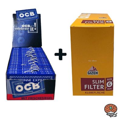 OCB Blau Doppel 25 Hefte à 100 Blatt + Gizeh Slim Filter 20x120 Stück