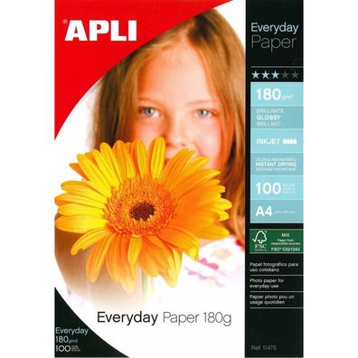 Glänzendes Photopapier Apli Everyday A4 100 Bettlaken
