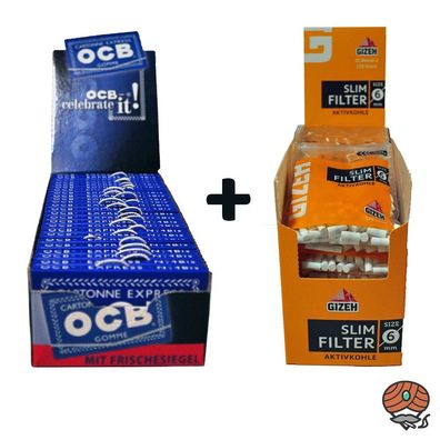OCB Blau Doppel 25 Hefte à 100 Blatt + Gizeh Slim Aktivkohlefilter 20x120 Stück