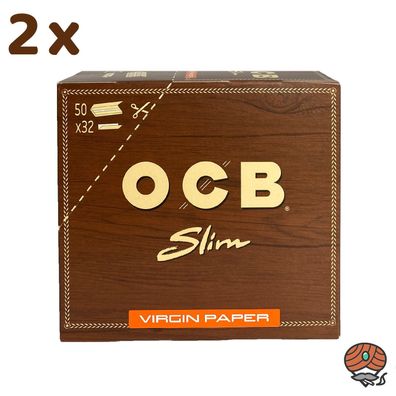 2 Boxen OCB Unbleached Virgin Slim Paper 100 Hefte à 32 Blatt
