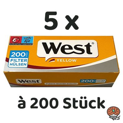 1000 West Yellow King Size Filterhülsen (ehemals West Silver), 5 x 200 Stück