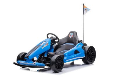 Kinder Drift Elektro GoKart in Blau - Kart mit 2 Motoren, 10km/h, LED, Musik,24V