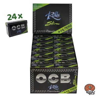 24 x OCB Premium Rolls Slim Schwarz mit je 24 Filtertips