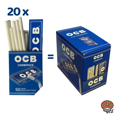 20 OCB BLAU Kombipack/Combipack à 50 Blättchen + 50 Extra Slim Filter