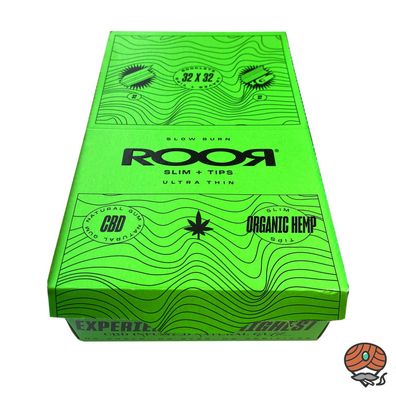 ROOR Organic Hemp Slim Tips + Long Papers / Drehpapier Box, 32 x 32 Blatt