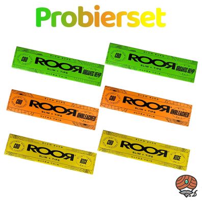 Probierset ROOR Slim Tips + Long Papers / Drehpapier, 6 x 32 Blatt + 32 Tips