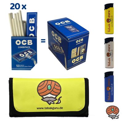 20x OCB BLAU Combipack 50 Blättchen+ 50 Extra Slim Filter+ Feuerzeug+Tabaktasche