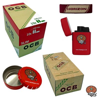 OCB Organic Hemp Paper + Organic Slim Filter, Sturmfeuerzeug, Ascher, Pouch-Band