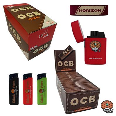 OCB Unbleached Slim Filter + Unbleached Virgin Paper, Feuerzeuge, Pouch-Band