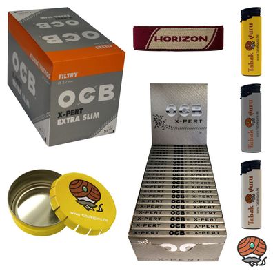 OCB X-PERT Drehpapier kurz + Extra Slim Filter, Feuerzeuge, Ascher, Pouch-Band