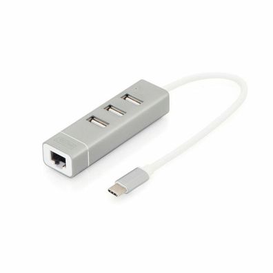 Digitus USB-C-Hub 3-Port 2.0->3xA2.0 integr. Kabel weiß