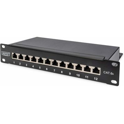 10" Patchpanel DN-91612S-EA, 12-Port, Cat.6a (schwarz, 1HE, Rack Mount, geschirmt)
