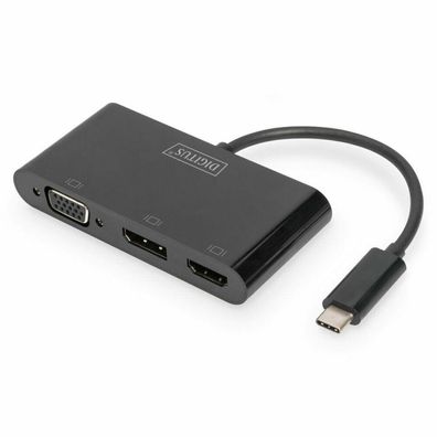 USB Adapter, USB-C Stecker > VGA + HDMI + DisplayPort Buchse (schwarz)