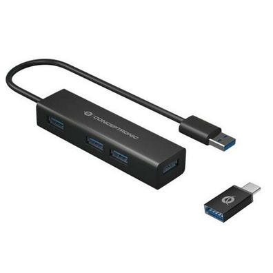Conceptronic USB-Hub 4-Port 3.0 ->4x3.0 + TypC A o. Netzt. sw