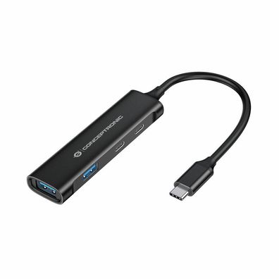 Conceptronic USB-Hub 4-Port 3.0 ->2xUSB-C/A o. Netzteil sw
