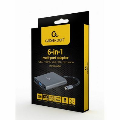gembird USB Typ-C 6-in-1 Kombi Adapter spacegrau