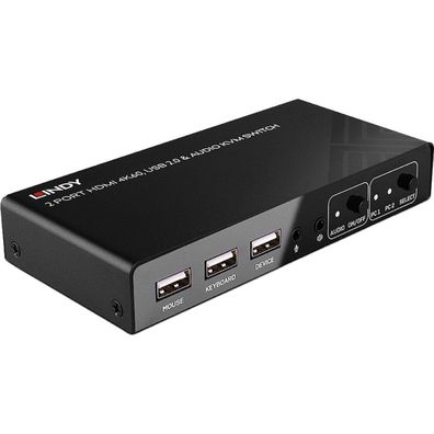 LINDY 2 Port KVM Switch HDMI 4K60, USB 2.0 & Audio