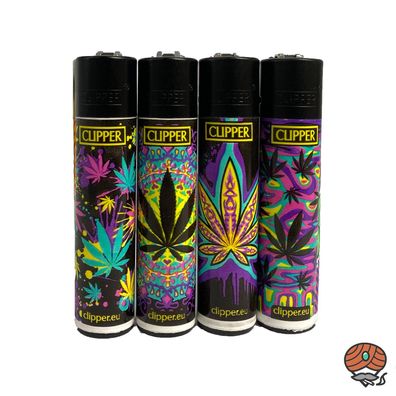 Clipper Reibradfeuerzeuge Neon Leaves, 4 Stück