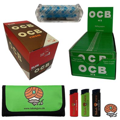 OCB Papers Nr. 8 grün + Unbleached Slim Filter, Feuerzeuge, Tabaktasche, Roller