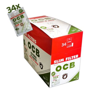 OCB Papierfilter Slim 34x 120 Stück 6mm, umweltfreundlicher Papierbeutel