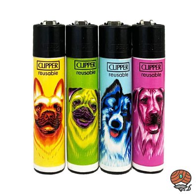 Clipper Reibradfeuerzeuge Hunde, Lighter, 4 Stück