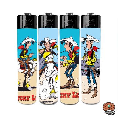 4 Atomic Reibrad Feuerzeuge "Lucky Luke BLAU"