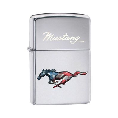 Zippo Benzin-Feuerzeug Chrom poliert, Ford Mustang unbefüllt