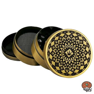 FIRE-FLOW Kräutermühle - Leaves Pattern Gold, Metall, 50mm, 4-teilig