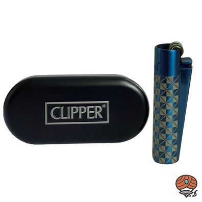 Clipper Metall British Laser Blau Reibradfeuerzeug in der Metallbox