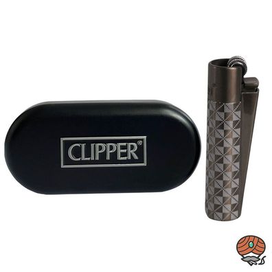 Clipper Metall British Laser Grau Reibradfeuerzeug in der Metallbox, Lighter